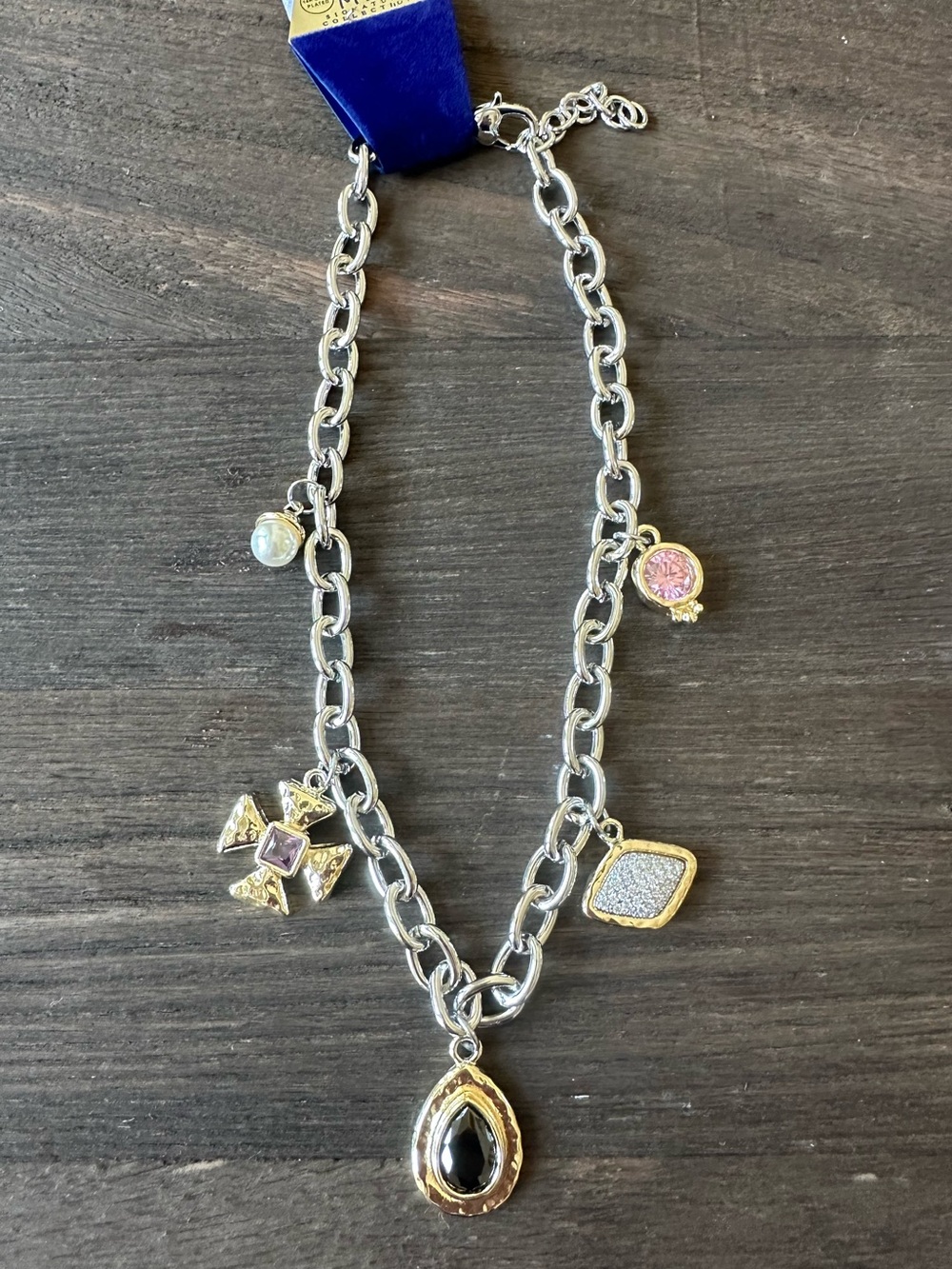Silver & Gold Tone 5 Charm Necklace - New